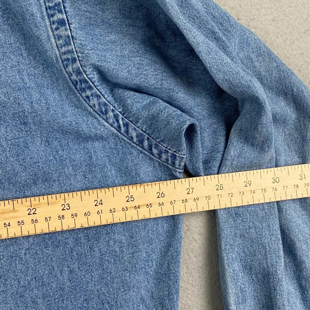 Vintage Polo Ralph Lauren Big Shirt Denim Button Down Men Large Blue Pocket Pony
